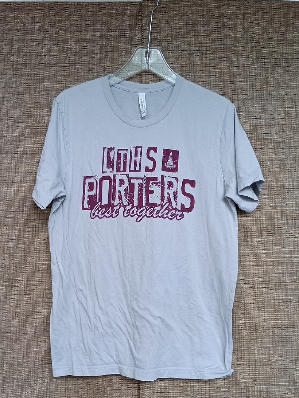 Bella Canvas Light Gray Cotton Tee with Maroon Graphic